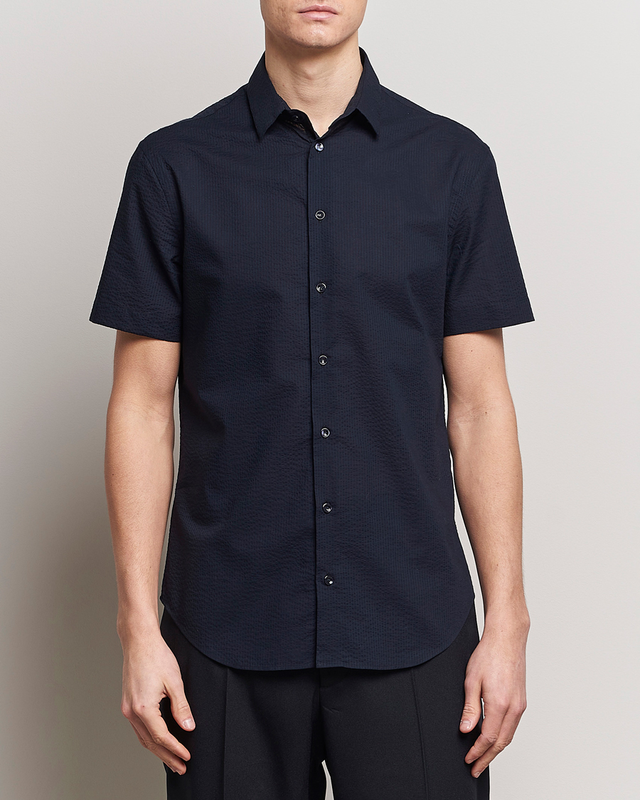 Hombres | Camisas | Giorgio Armani | Short Sleeve Seersucker Shirt Navy