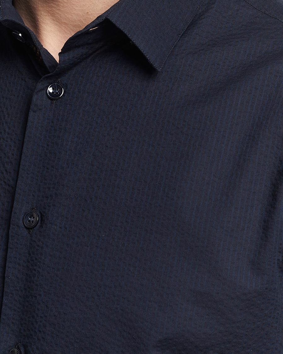 Hombres | Camisas | Giorgio Armani | Short Sleeve Seersucker Shirt Navy