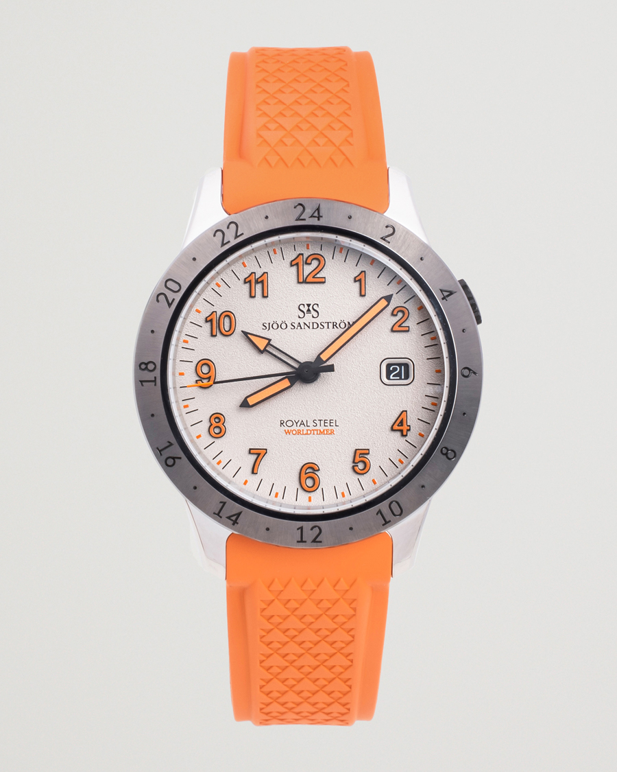 Hombres | Sjöö Sandström Royal Steel Worldtimer 41mm Annual Edition Orange | Sjöö Sandström | Royal Steel Worldtimer 41mm Annual Edition Orange