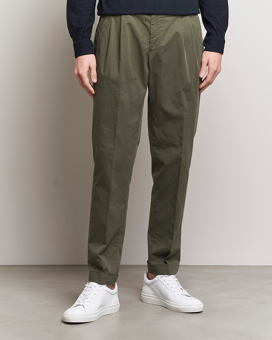 Hombres | Chinos | Briglia 1949 | Easy Fit Pleated Cotton Stretch Chino Olive