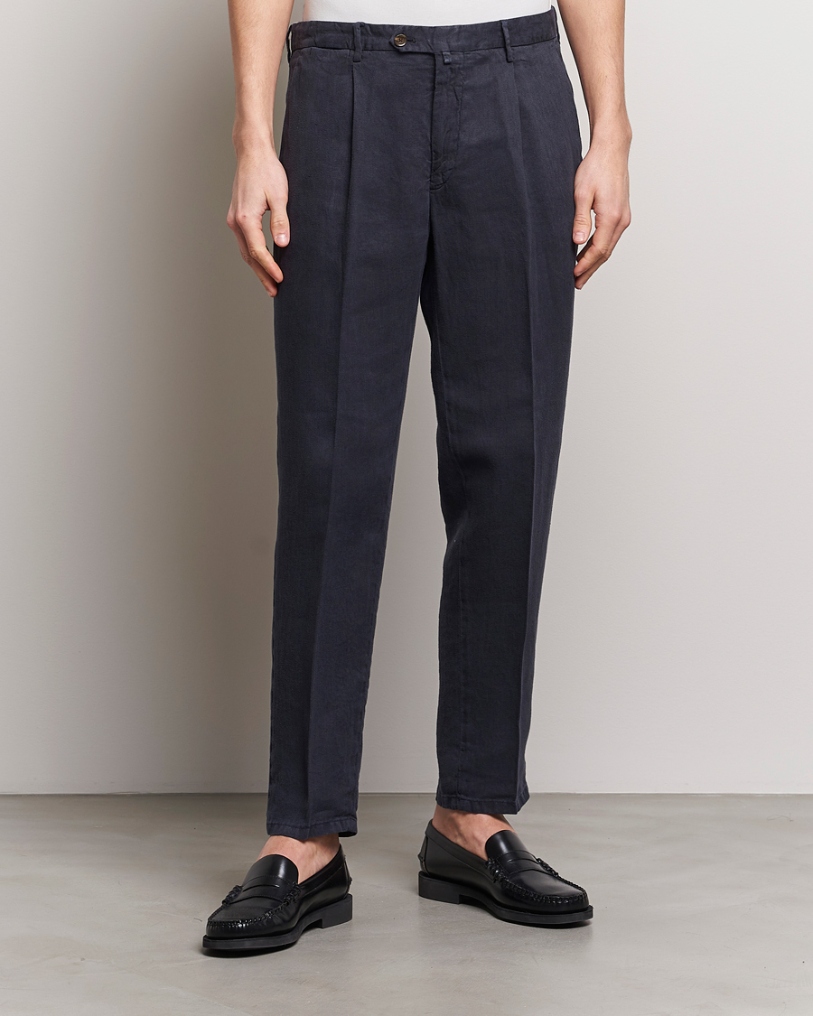Hombres | Pantalones de lino | Briglia 1949 | Pleated Linen Trousers Navy