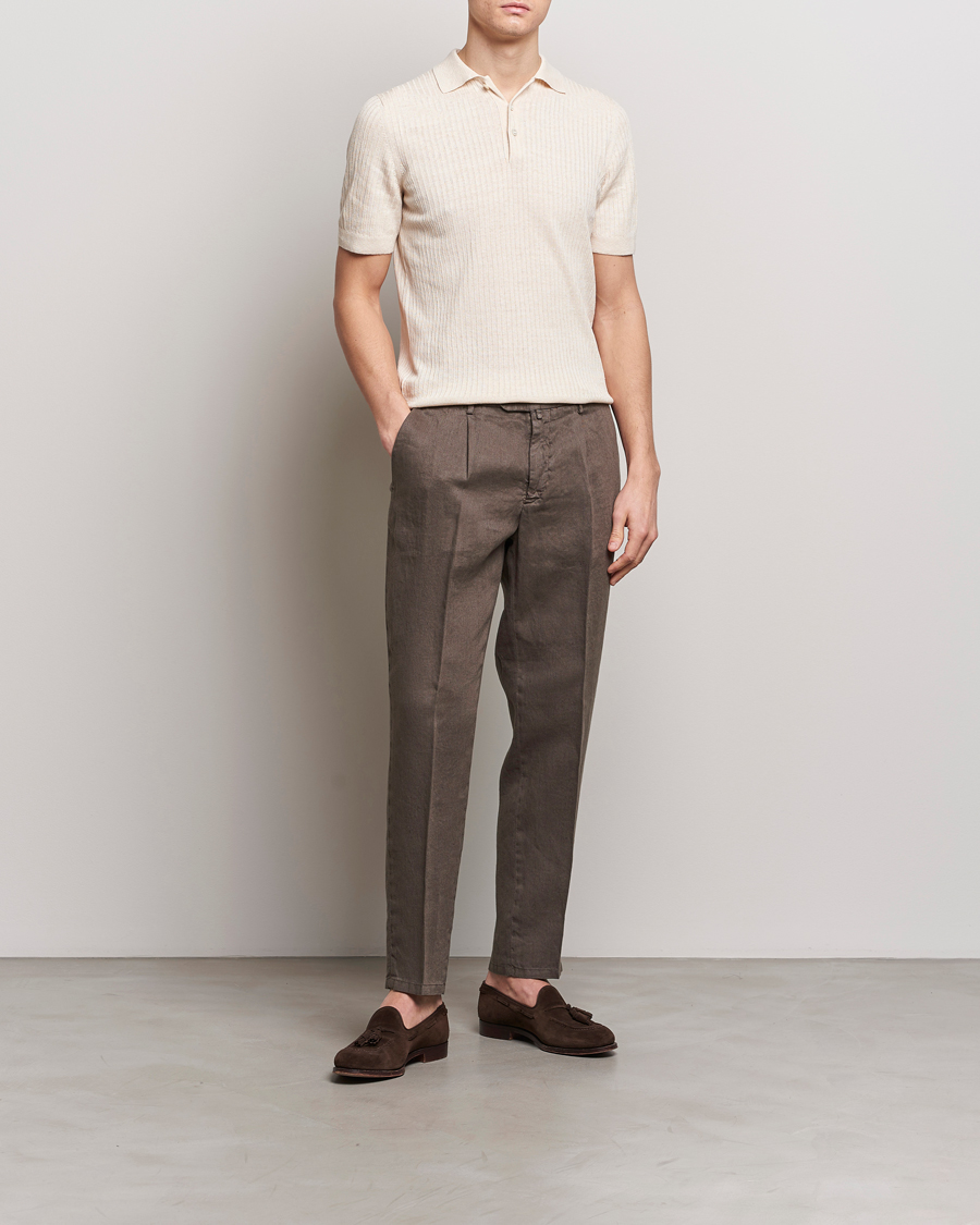 Hombres | Pantalones | Briglia 1949 | Pleated Linen Trousers Brown