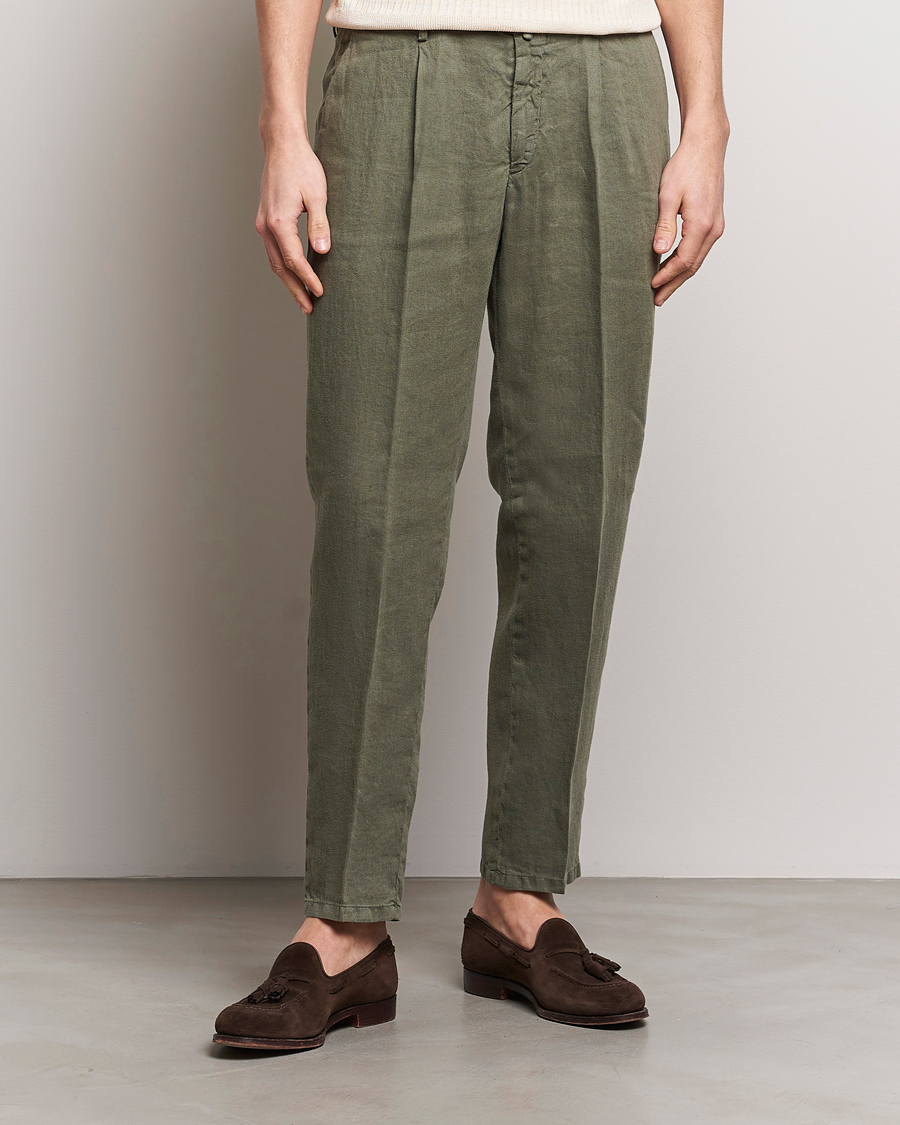 Hombres |  | Briglia 1949 | Pleated Linen Trousers Olive