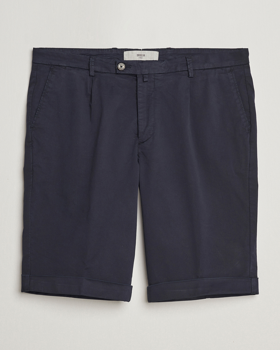 Hombres | Pantalones cortos | Briglia 1949 | Pleated Cotton Shorts Navy
