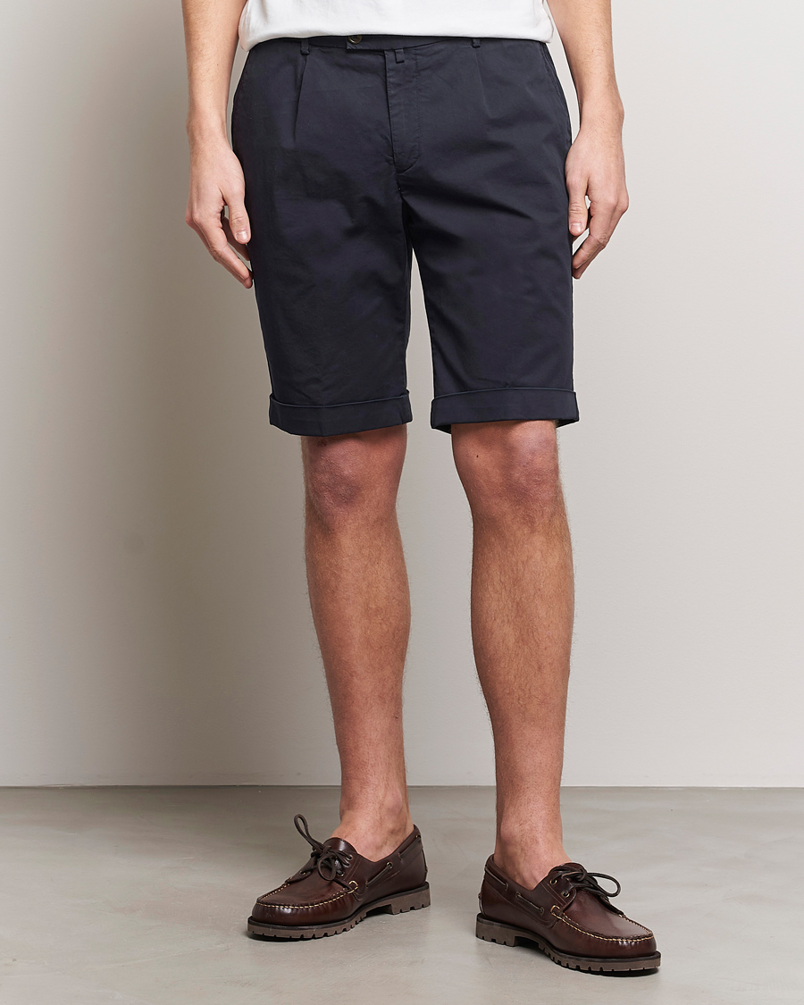 Hombres | Pantalones cortos chinos | Briglia 1949 | Pleated Cotton Shorts Navy