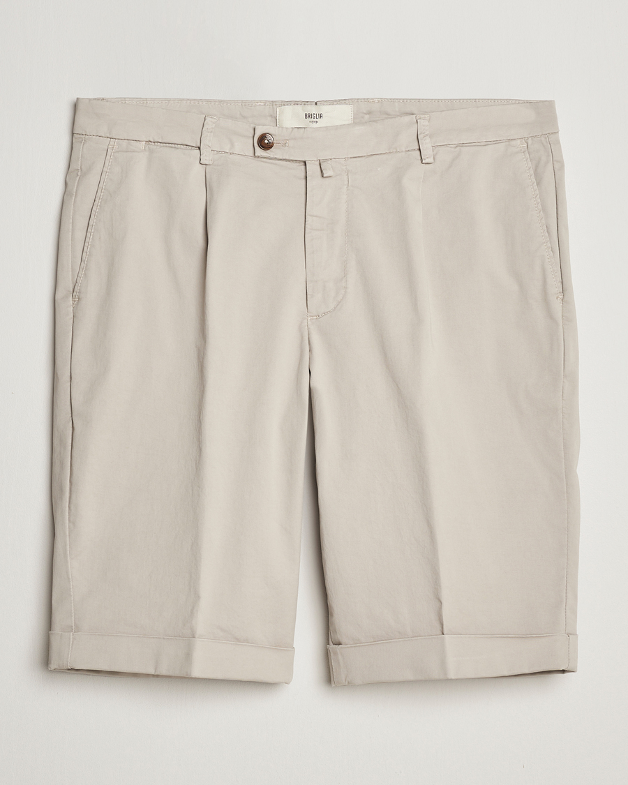 Hombres | Pantalones cortos | Briglia 1949 | Pleated Cotton Shorts Beige