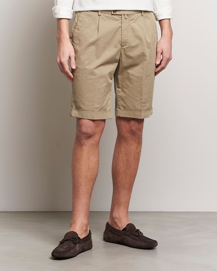 Hombres | Pantalones cortos chinos | Briglia 1949 | Pleated Cotton Shorts Taupe