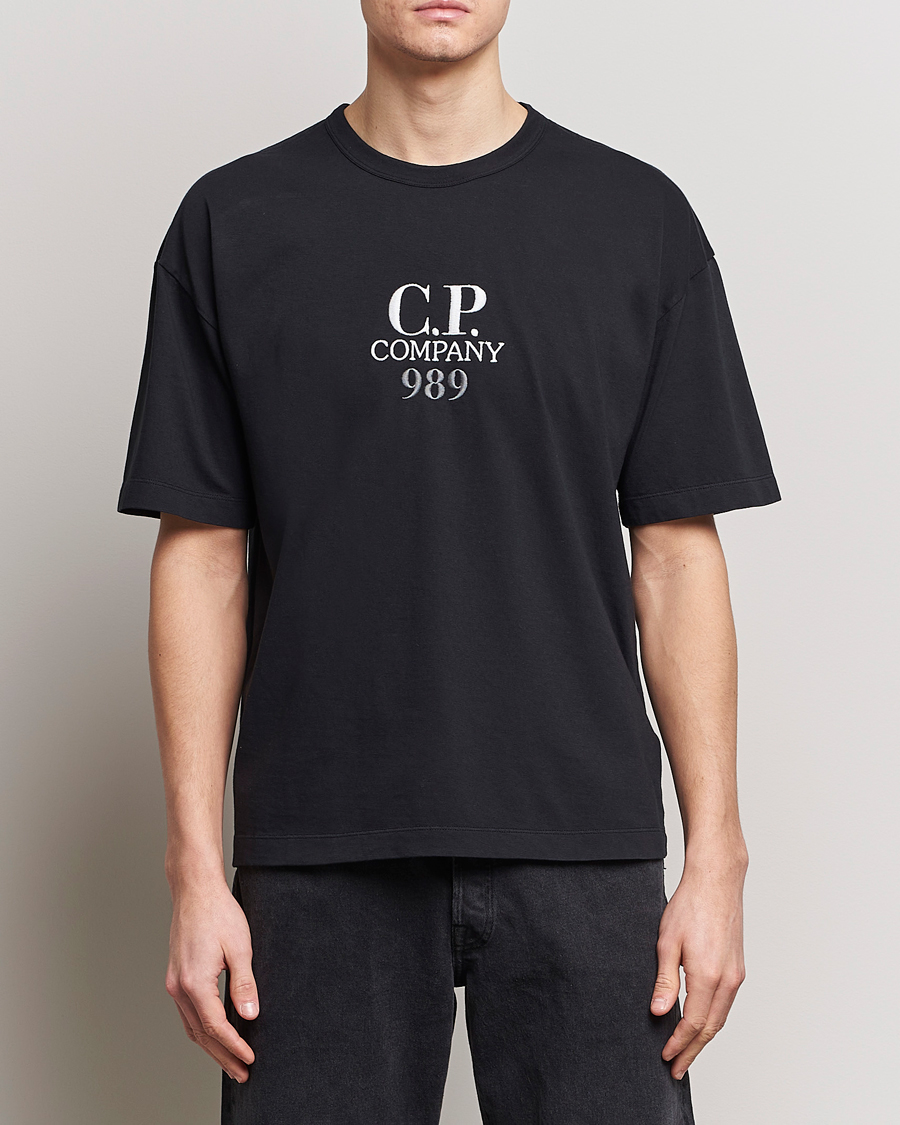 Hombres | Camisetas negras | C.P. Company | Brushed Cotton Embroidery Logo T-Shirt Black