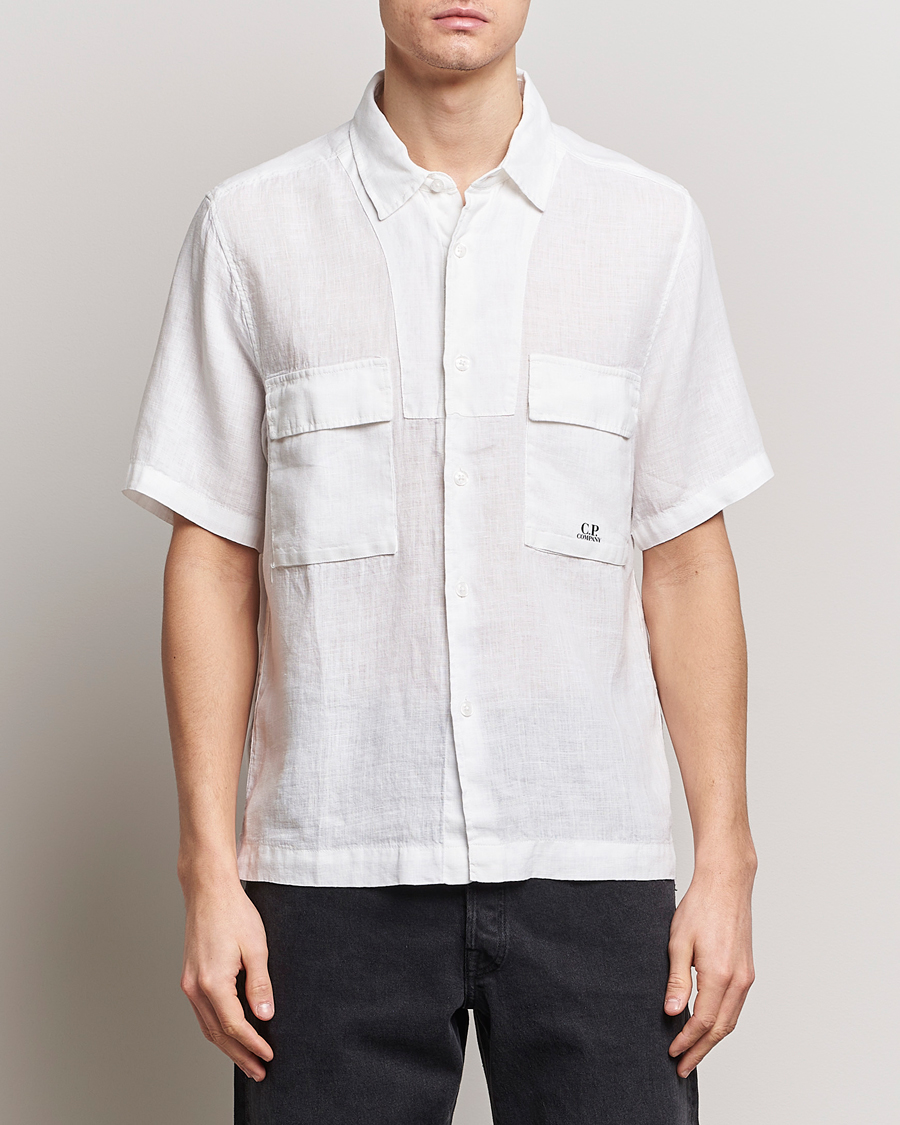 Hombres | Camisas de manga corta | C.P. Company | Short Sleeve Linen Shirt White