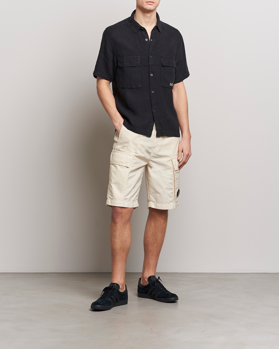 Hombres | Camisas | C.P. Company | Short Sleeve Linen Shirt Black