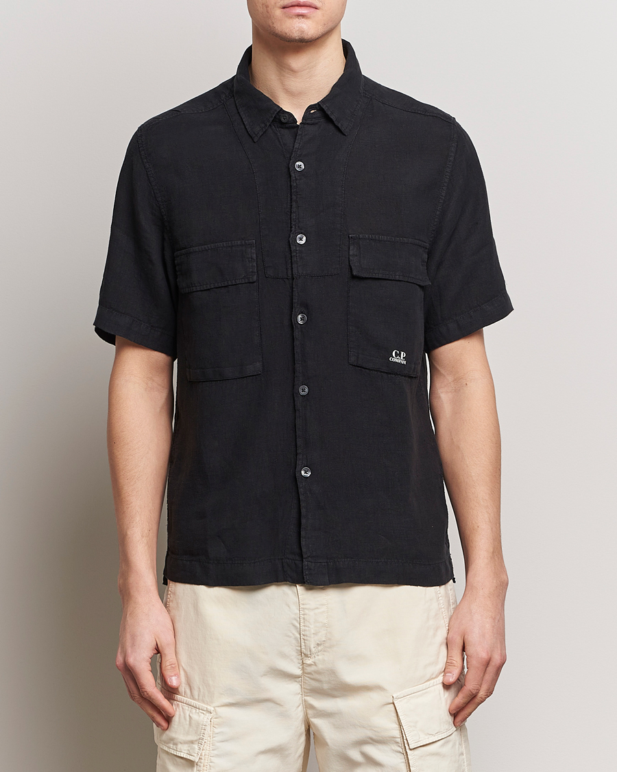 Hombres |  | C.P. Company | Short Sleeve Linen Shirt Black