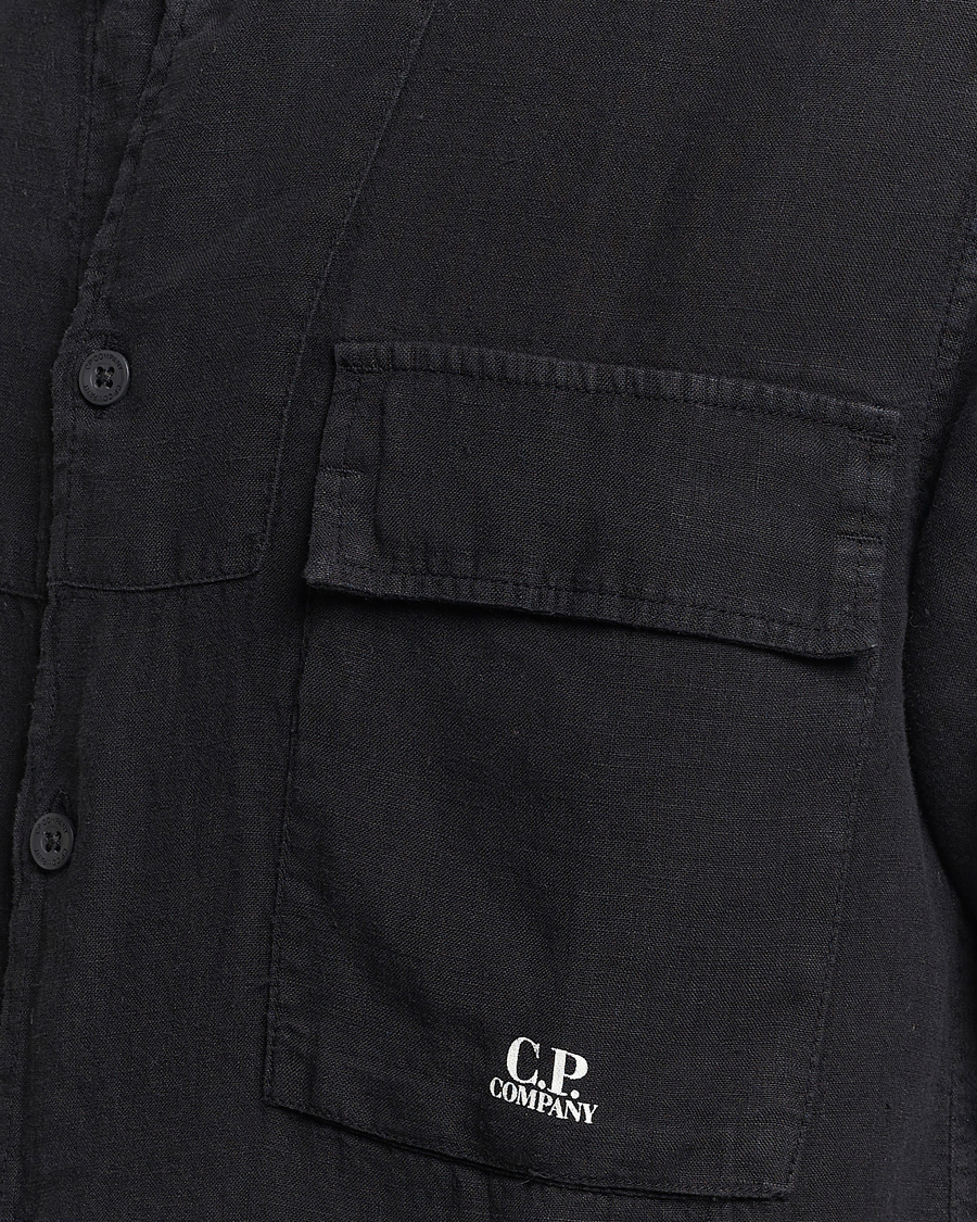 Hombres | Camisas | C.P. Company | Short Sleeve Linen Shirt Black