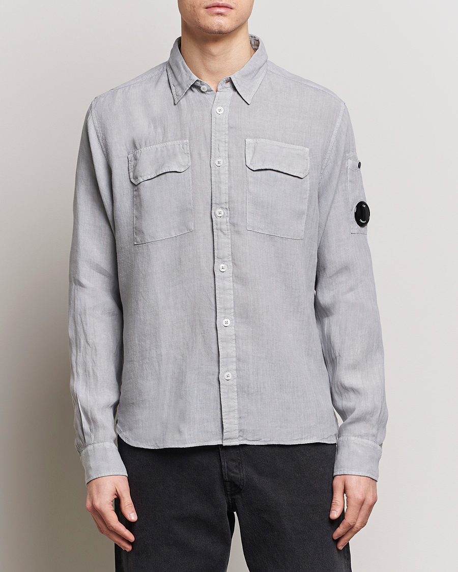 Hombres | Camisas de lino | C.P. Company | Long Sleeve Linen Shirt Grey