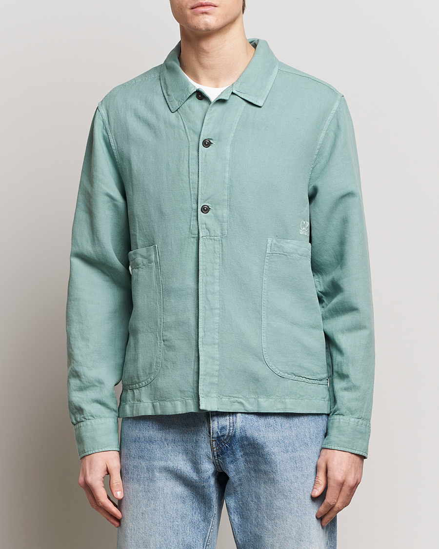 Hombres | An Overshirt Occasion | C.P. Company | Broken Linen/Cotton Overshirt Light Green