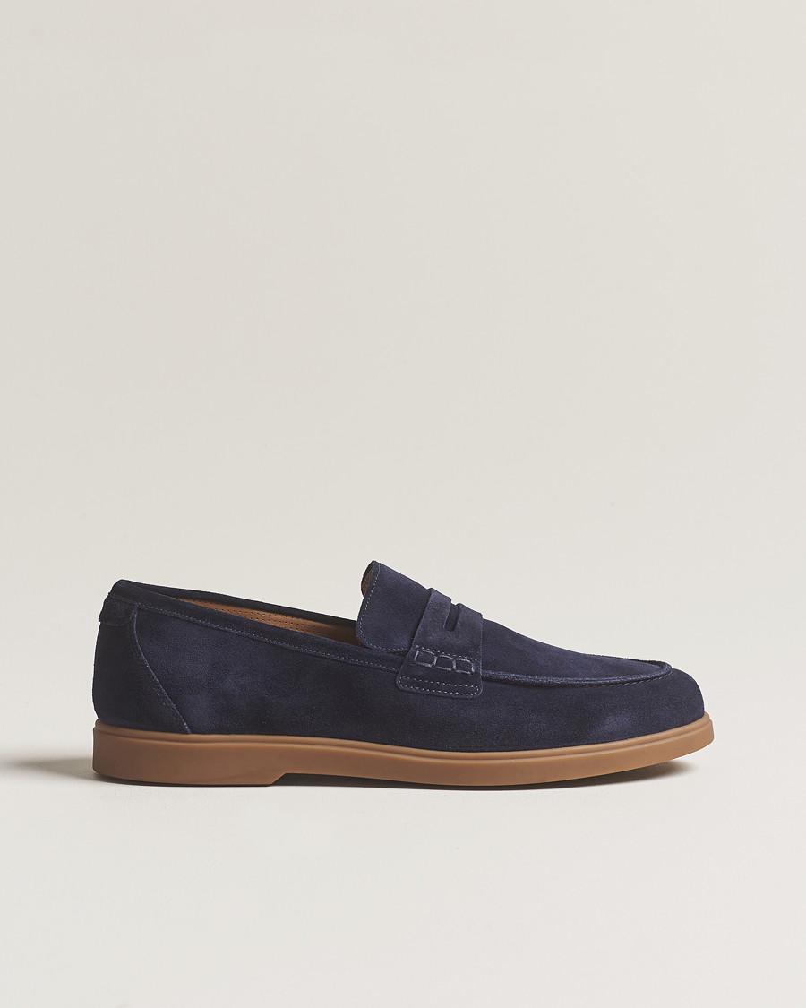 Hombres | Loake 1880 Lucca Suede Penny Loafer Navy | Loake 1880 | Lucca Suede Penny Loafer Navy