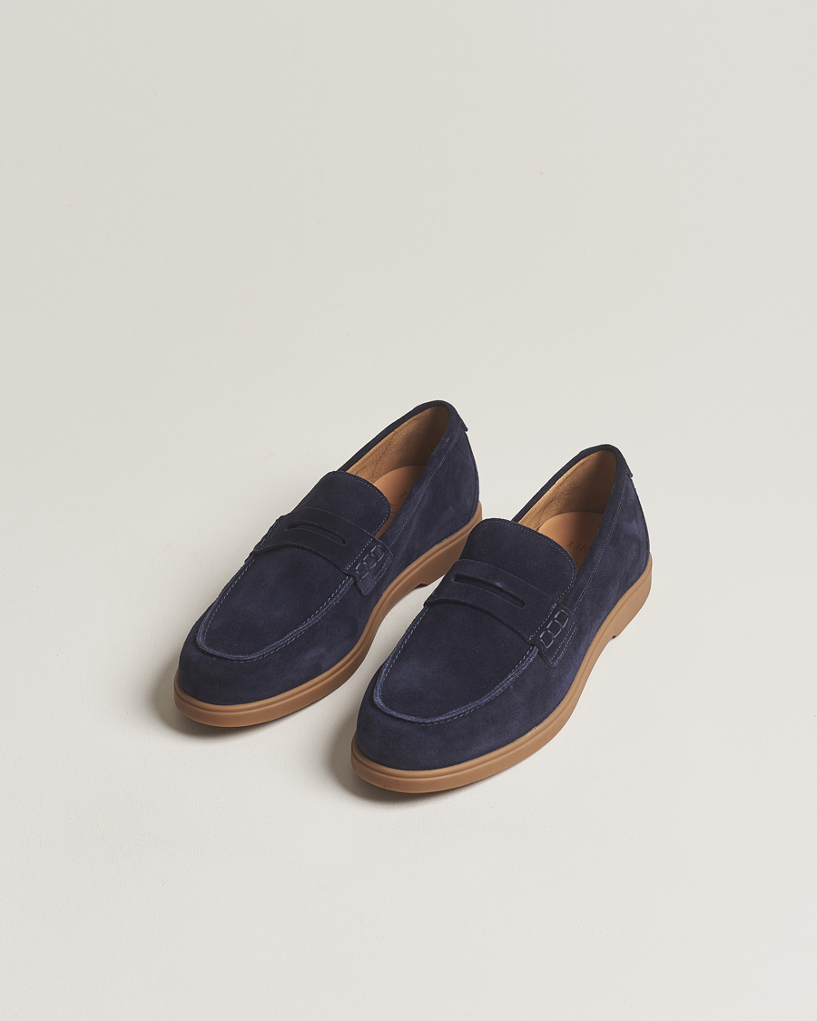 Hombres | Loake 1880 Lucca Suede Penny Loafer Navy | Loake 1880 | Lucca Suede Penny Loafer Navy