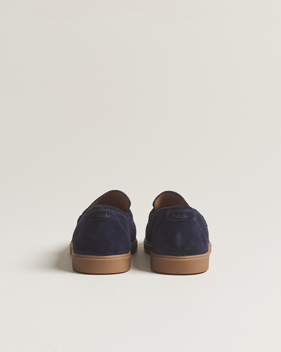 Hombres | Loake 1880 Lucca Suede Penny Loafer Navy | Loake 1880 | Lucca Suede Penny Loafer Navy