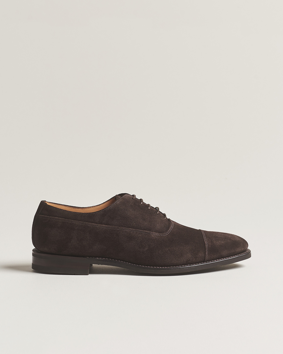 Hombres | Zapatos Oxford | Loake 1880 | Truman Suede Oxford Toe Cap Dark Brown