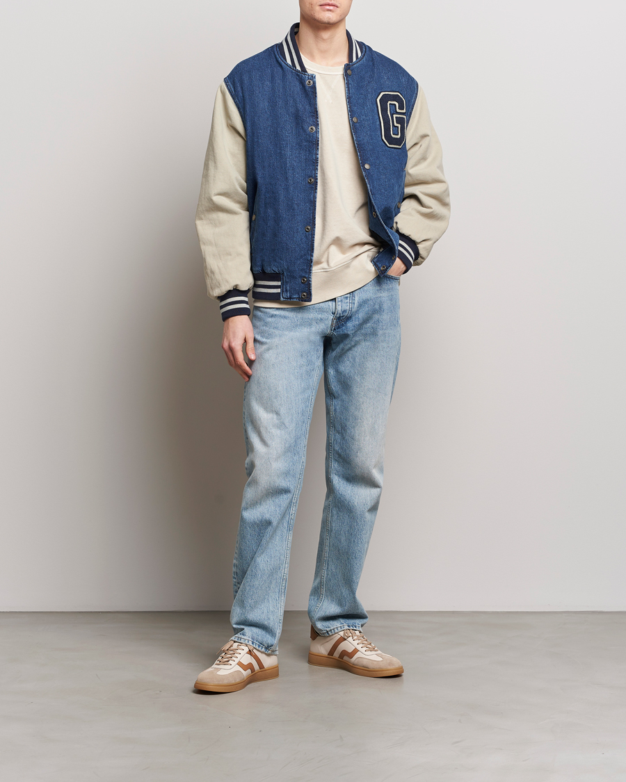 Hombres | Abrigos y chaquetas | GANT | Denim Varsity Jacket Dark Blue Worn In