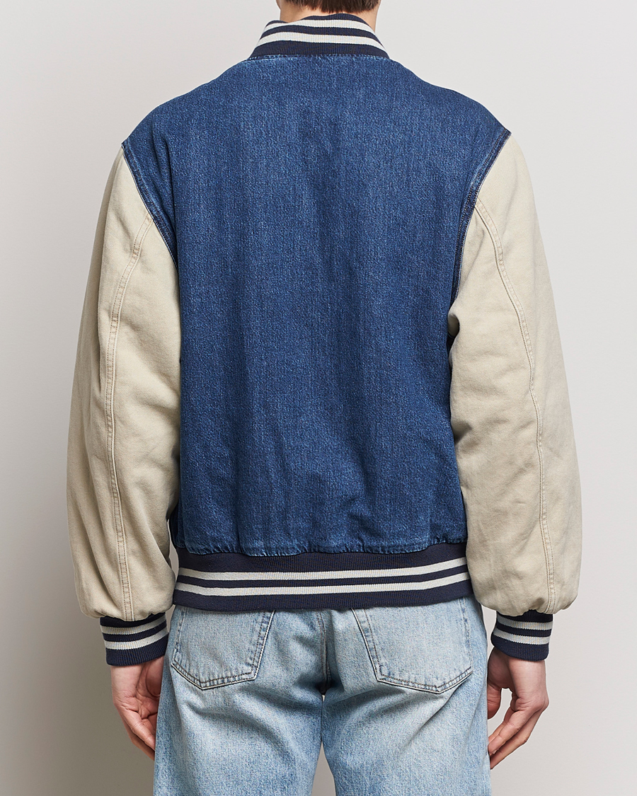 Hombres | Abrigos y chaquetas | GANT | Denim Varsity Jacket Dark Blue Worn In