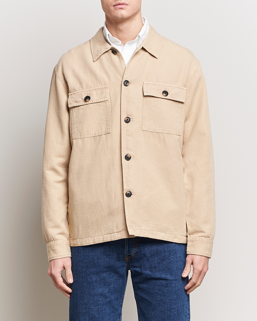 Hombres | Camisas | GANT | Linen/Cotton Twill Overshirt Dry Sand