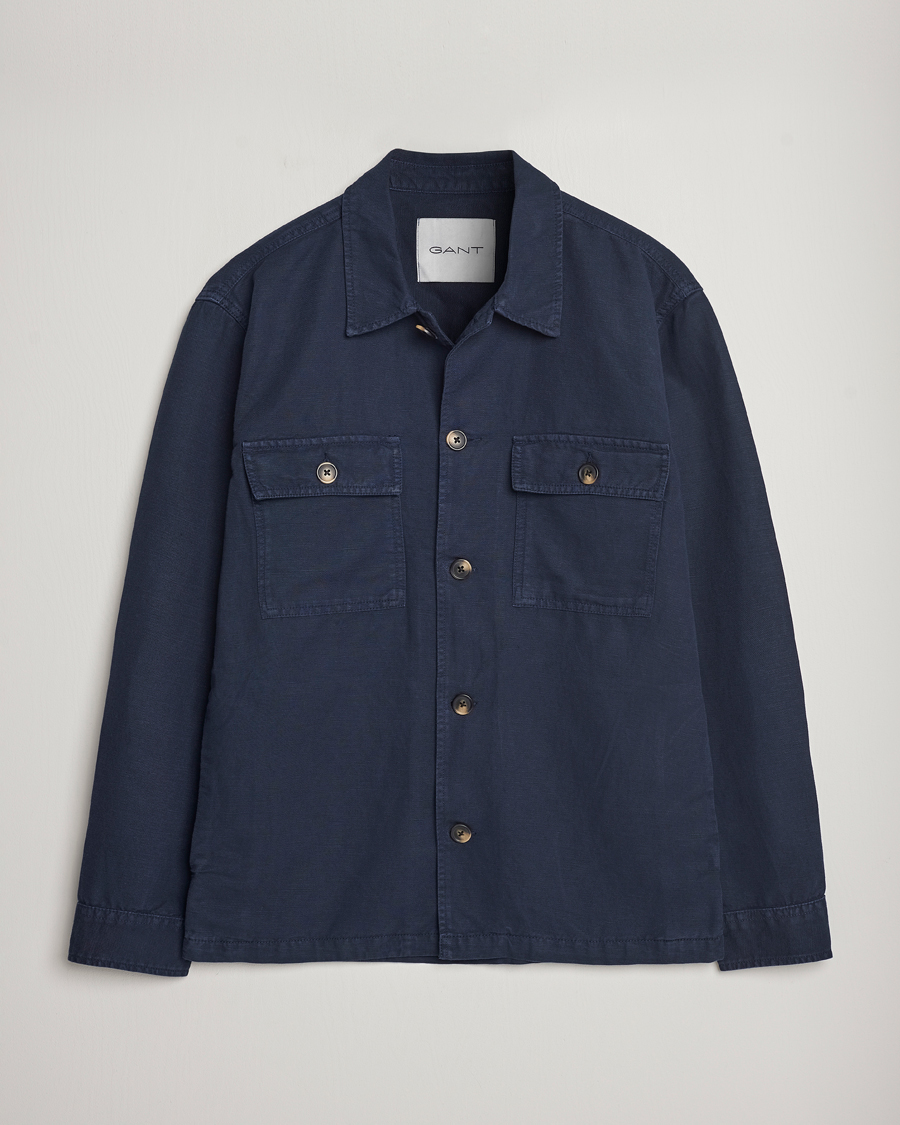 Hombres | Camisas | GANT | Linen/Cotton Twill Overshirt Marine