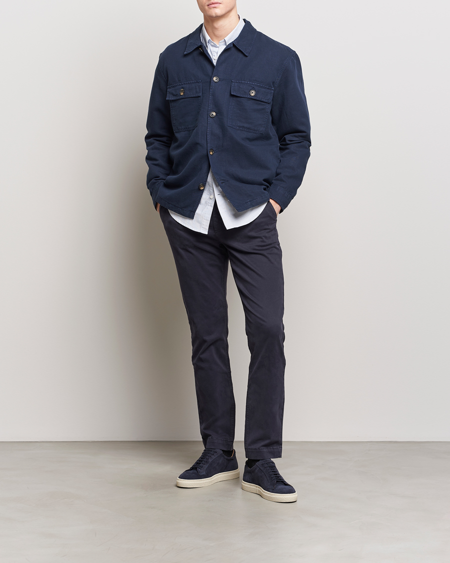 Hombres | Camisas | GANT | Linen/Cotton Twill Overshirt Marine
