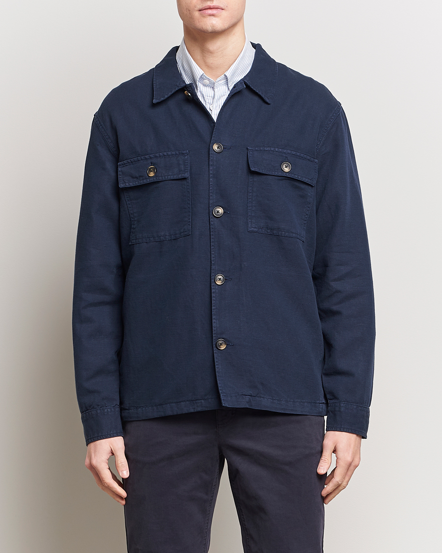 Hombres | Camisas | GANT | Linen/Cotton Twill Overshirt Marine