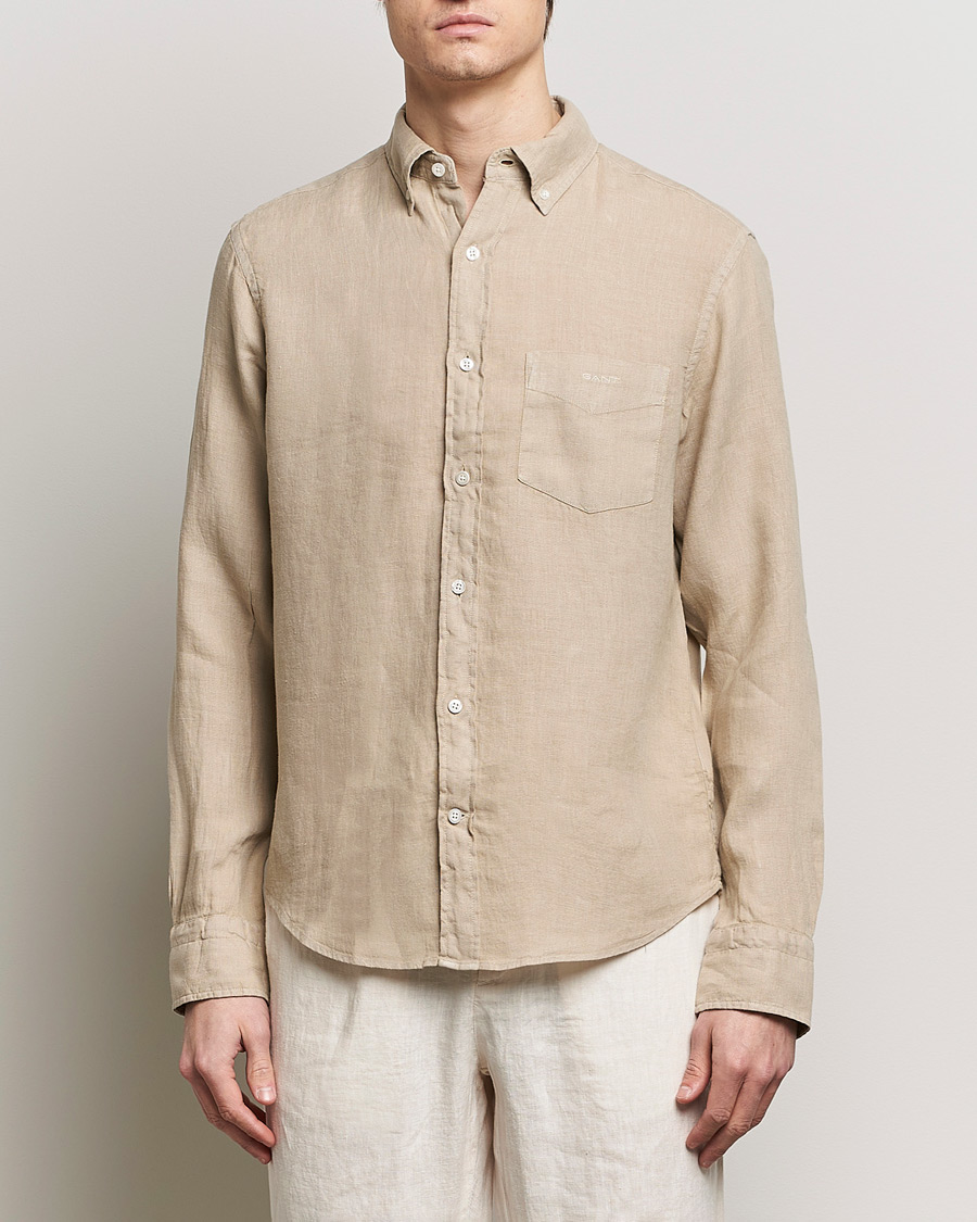 Hombres |  | GANT | Regular Fit Garment Dyed Linen Shirt Concrete Beige