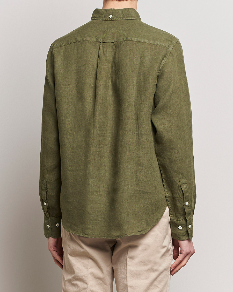 Hombres | Camisas | GANT | Regular Fit Garment Dyed Linen Shirt Juniper Green