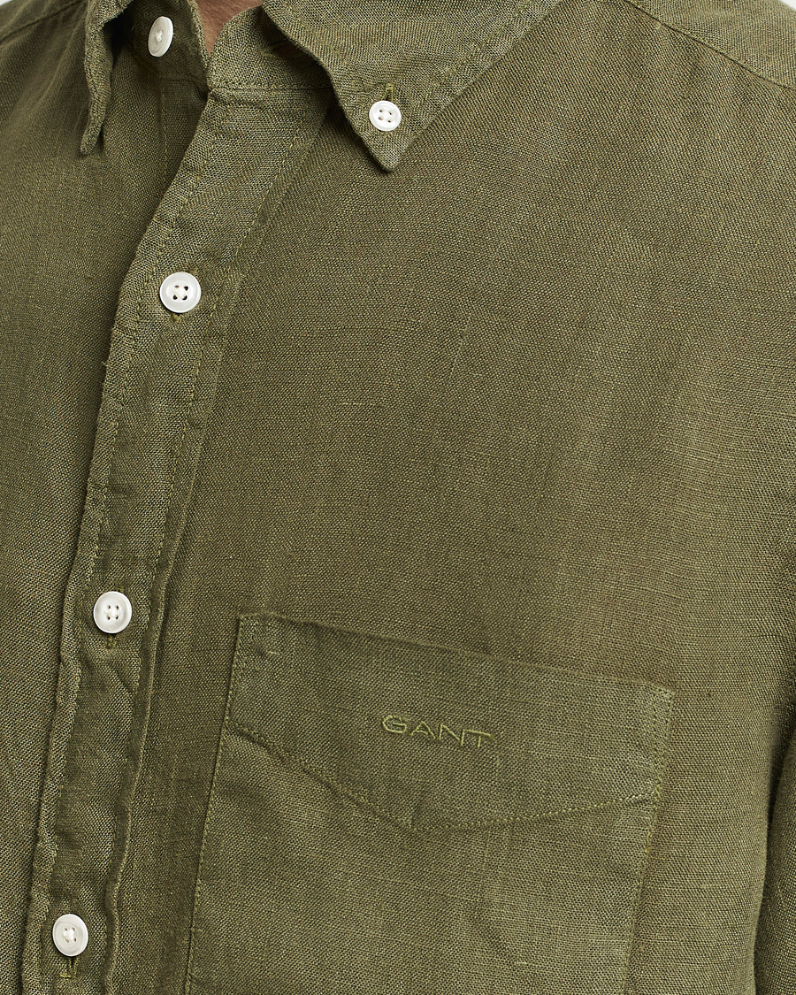 Hombres | Camisas | GANT | Regular Fit Garment Dyed Linen Shirt Juniper Green