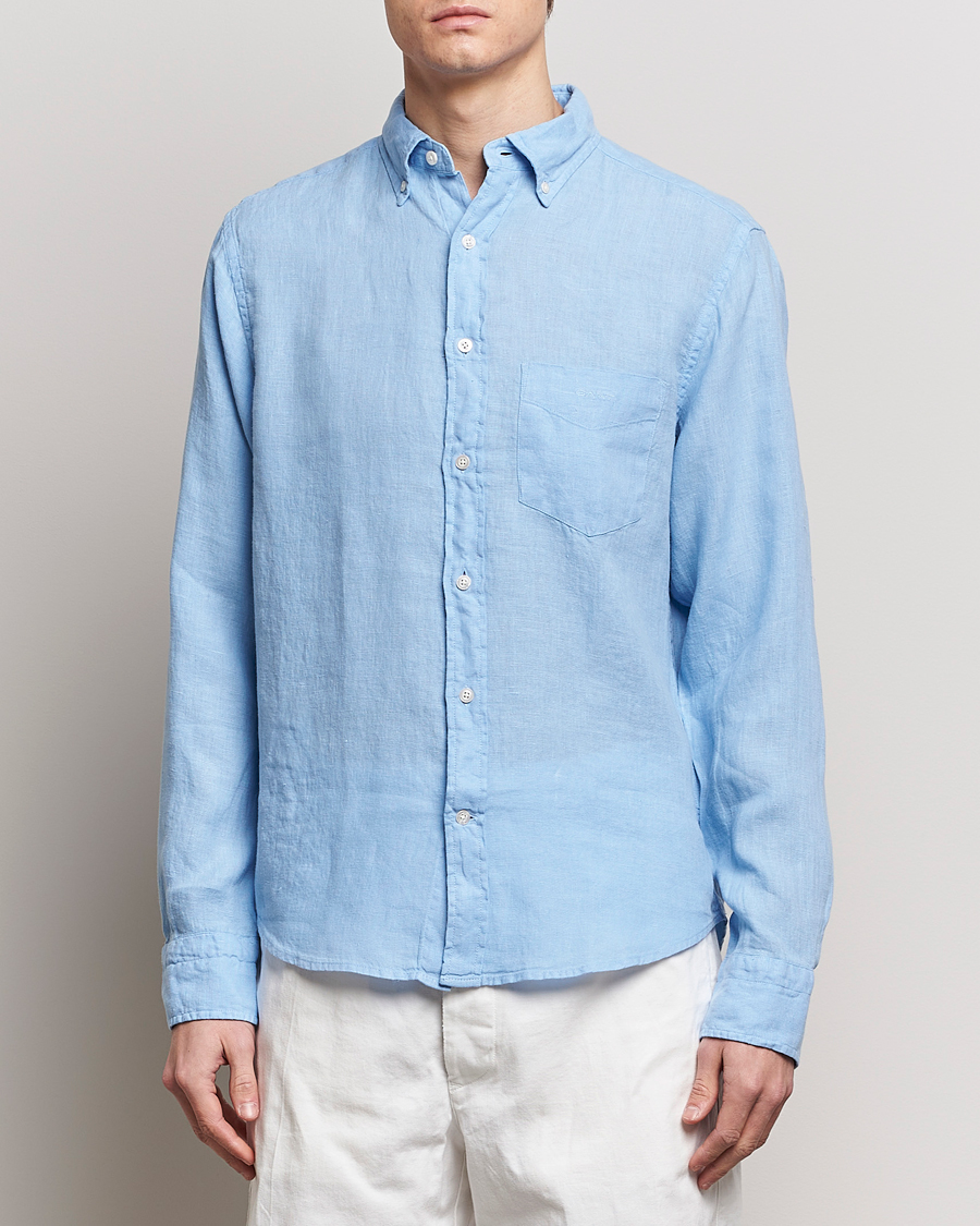 Hombres | Camisas de lino | GANT | Regular Fit Garment Dyed Linen Shirt Capri Blue