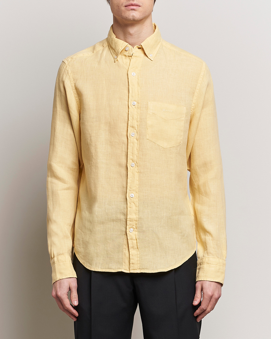 Hombres | Camisas | GANT | Regular Fit Garment Dyed Linen Shirt Dusty Yellow