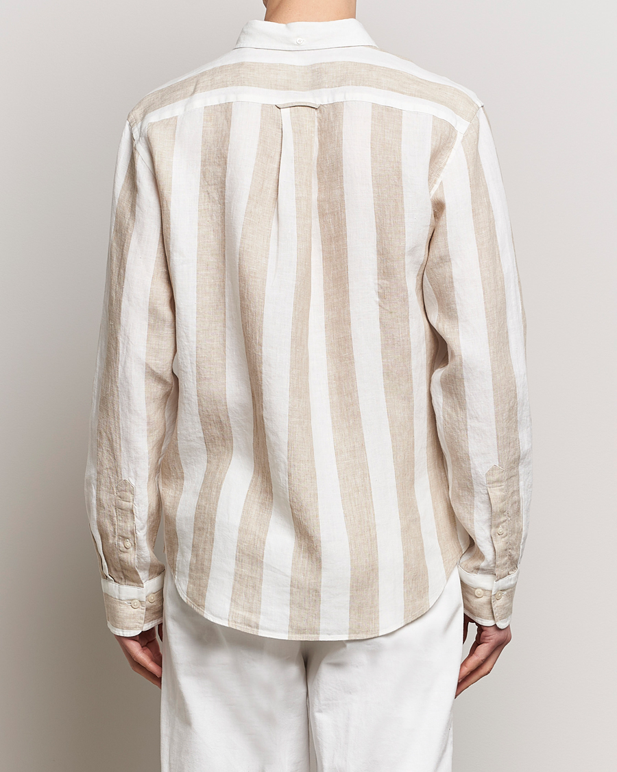 Hombres | Camisas | GANT | Regular Fit Bold Stripe Linen Shirt Beige/White