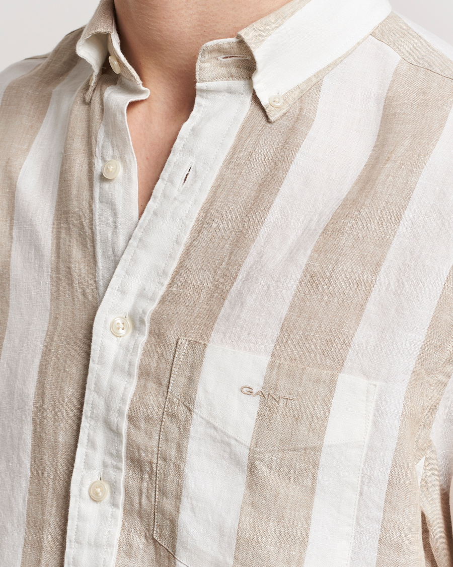 Hombres | Camisas | GANT | Regular Fit Bold Stripe Linen Shirt Beige/White
