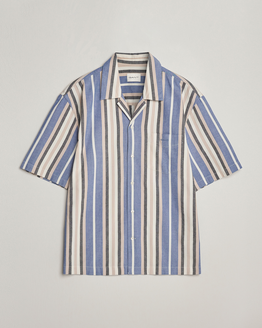 Hombres | Camisas | GANT | Relaxed Fit Wide Stripe Short Sleeve Shirt Rich Blue