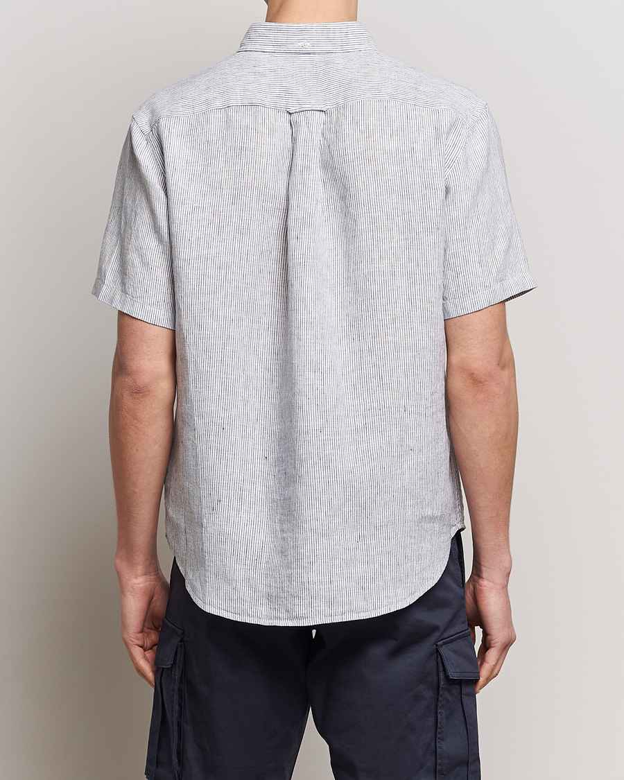 Hombres | Camisas | Gant | Regular Fit Striped Linen Short Sleeve Shirt White/Blue