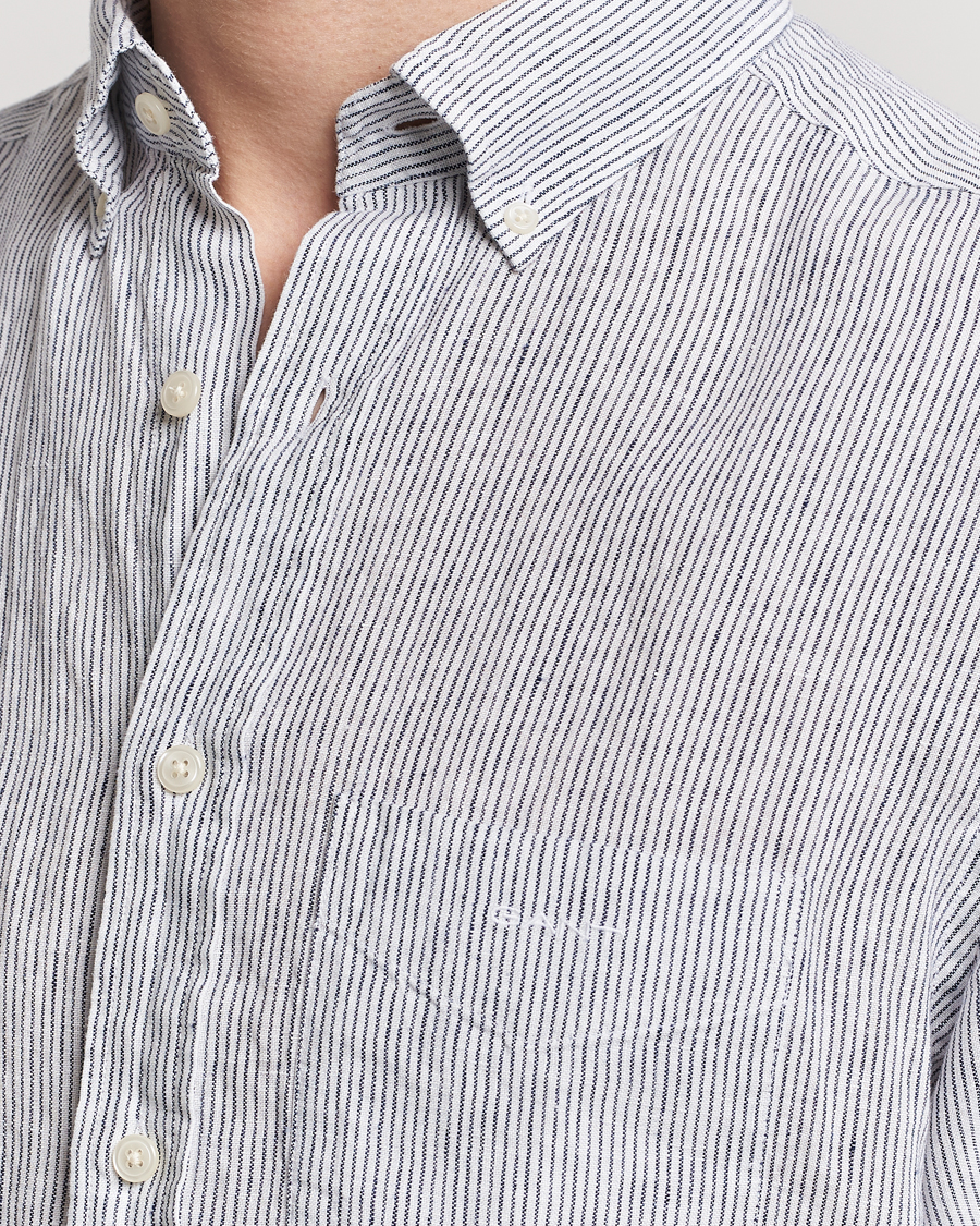 Hombres | Camisas | Gant | Regular Fit Striped Linen Short Sleeve Shirt White/Blue