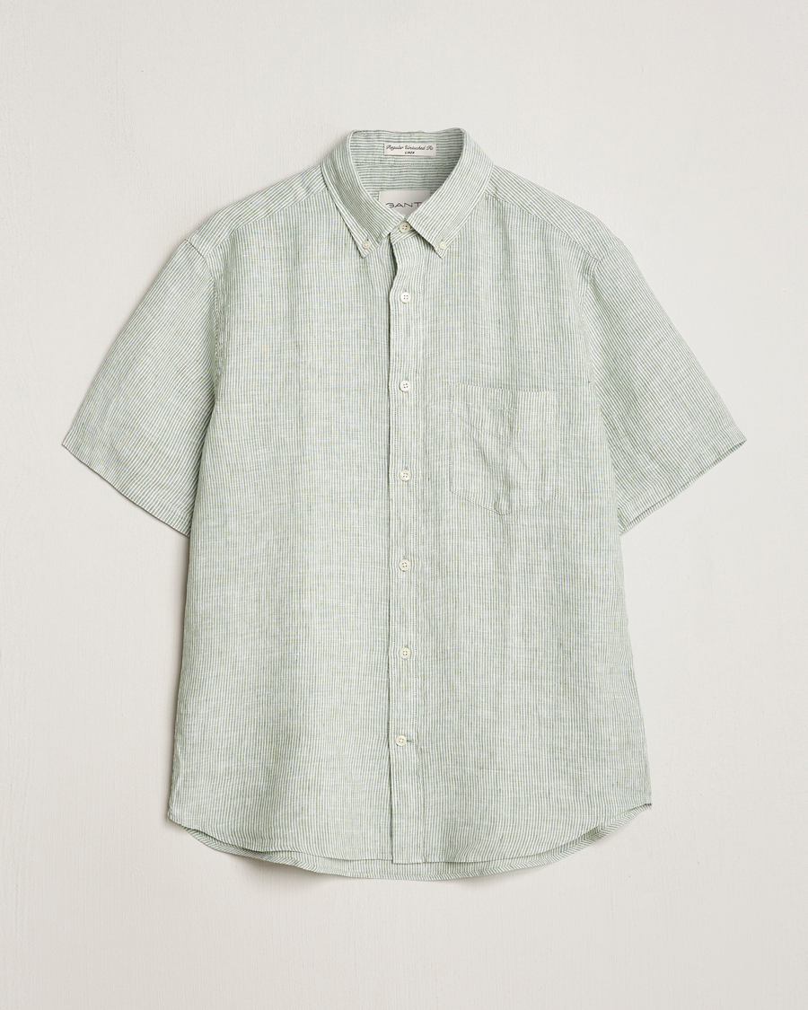Hombres | Camisas | Gant | Regular Fit Striped Linen Short Sleeve Shirt Green/White