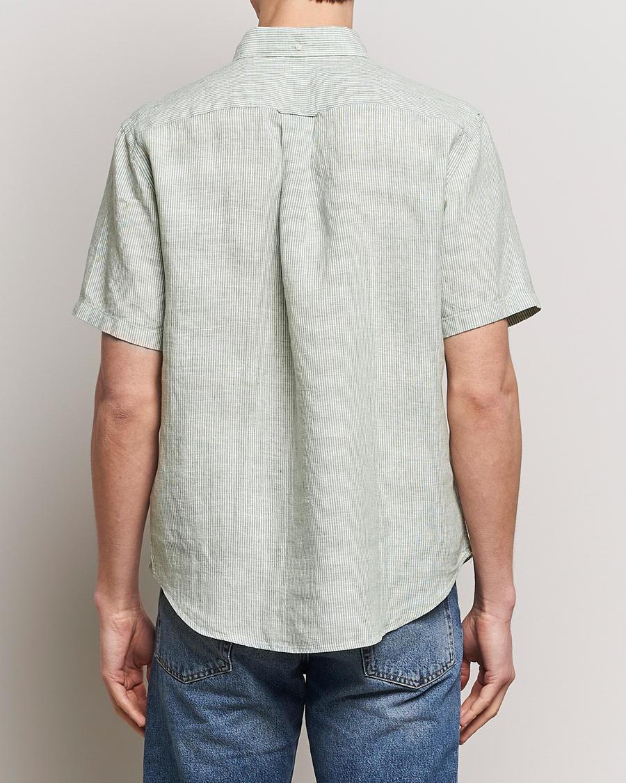 Hombres | Camisas | Gant | Regular Fit Striped Linen Short Sleeve Shirt Green/White