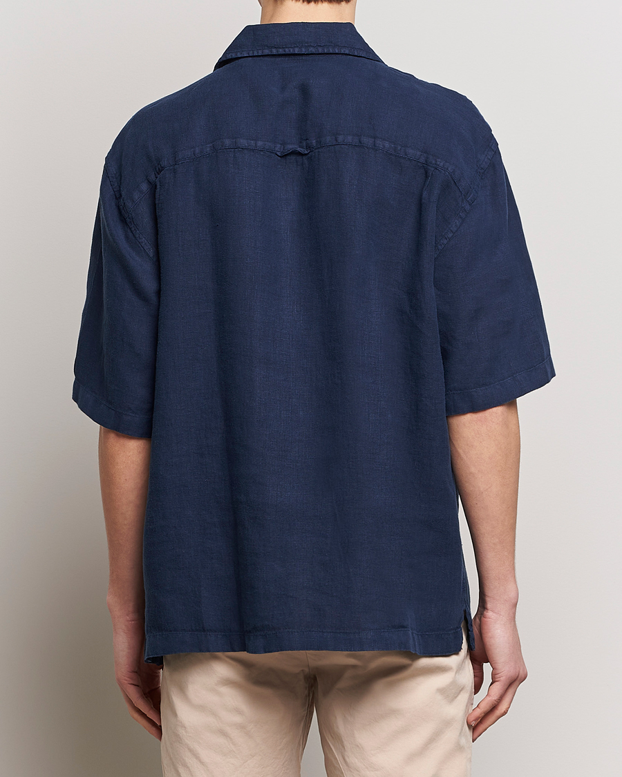 Hombres | Camisas | GANT | Relaxed Fit Linen Resort Short Sleeve Shirt Marine