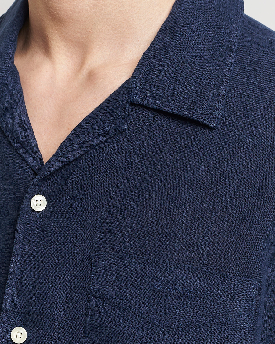 Hombres | Camisas | GANT | Relaxed Fit Linen Resort Short Sleeve Shirt Marine