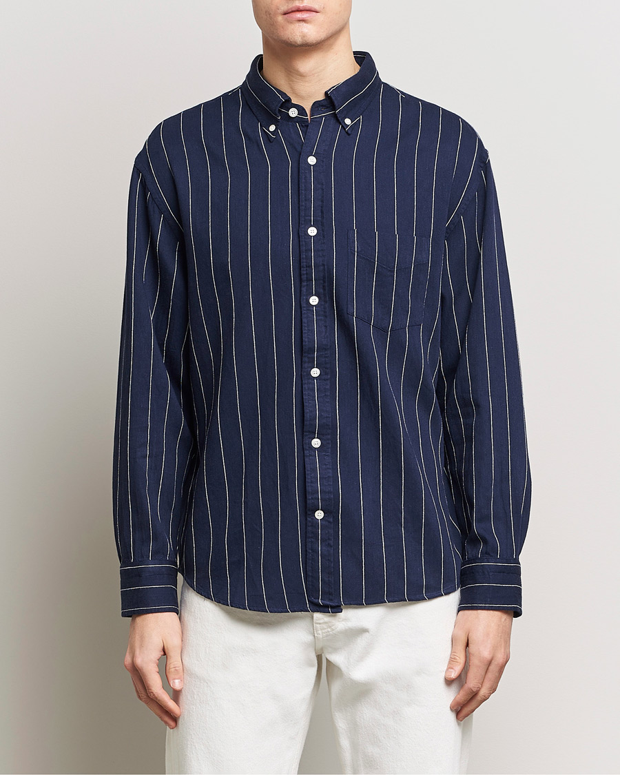 Hombres | Casual | GANT | Relaxed Fit Slub Striped Shirt Classic Blue