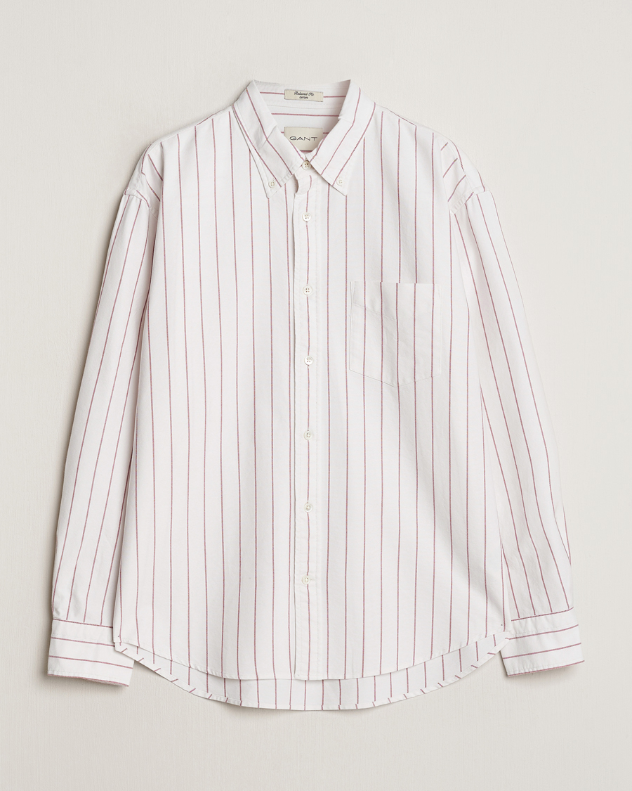 Hombres | Camisas | GANT | Relaxed Fit Heritage Striped Oxford Shirt White/Red
