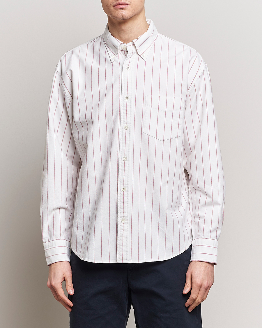 Hombres | Camisas | GANT | Relaxed Fit Heritage Striped Oxford Shirt White/Red