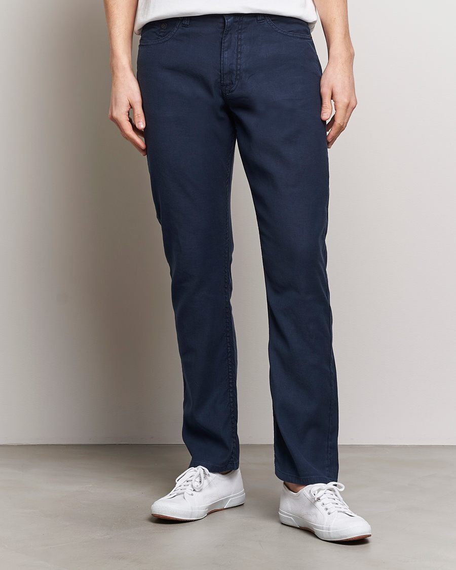 Hombres | Pantalones casuales | GANT | Cotton/Linen 5-Pocket Trousers Marine