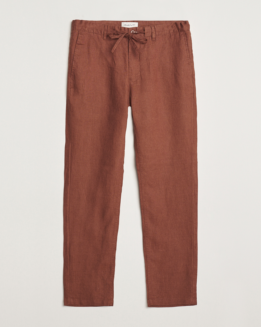 Hombres | Pantalones | GANT | Relaxed Linen Drawstring Pants Cognac Brown