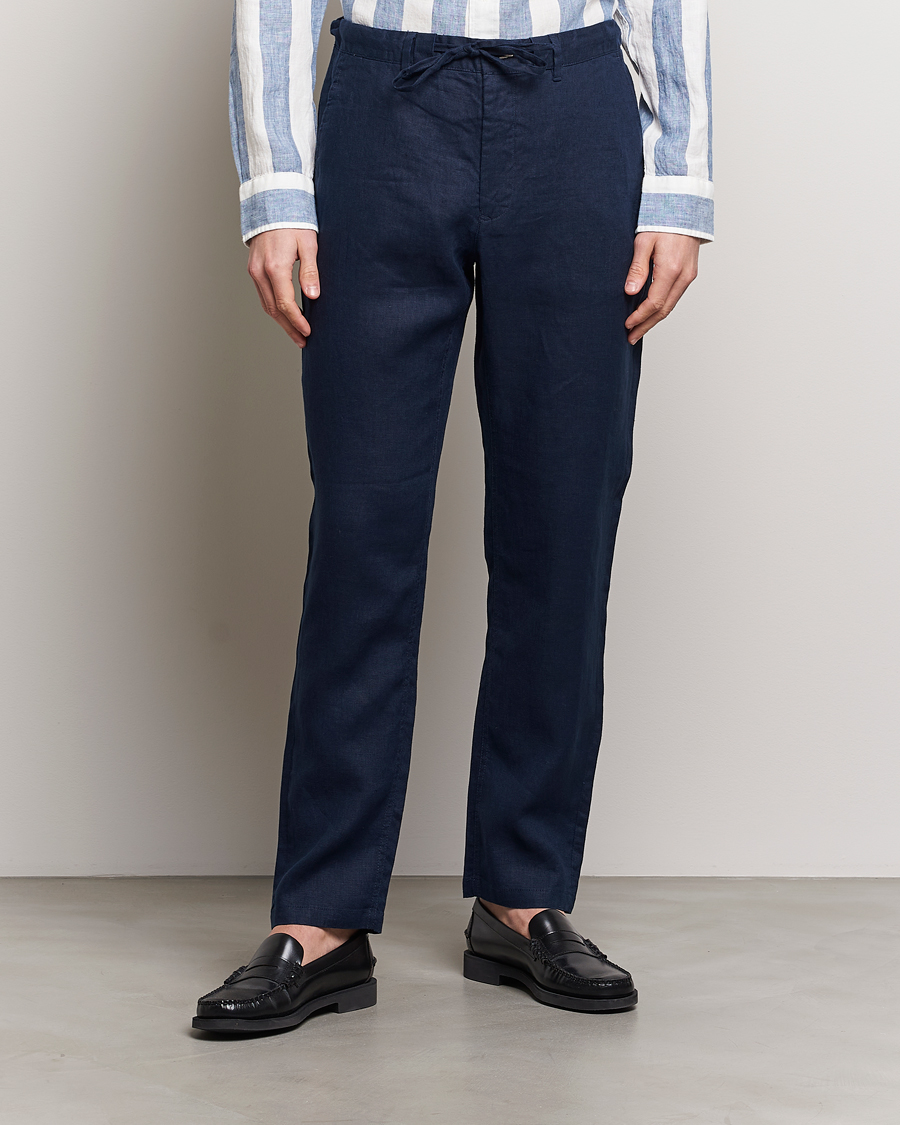 Hombres | Pantalones | GANT | Relaxed Linen Drawstring Pants Marine