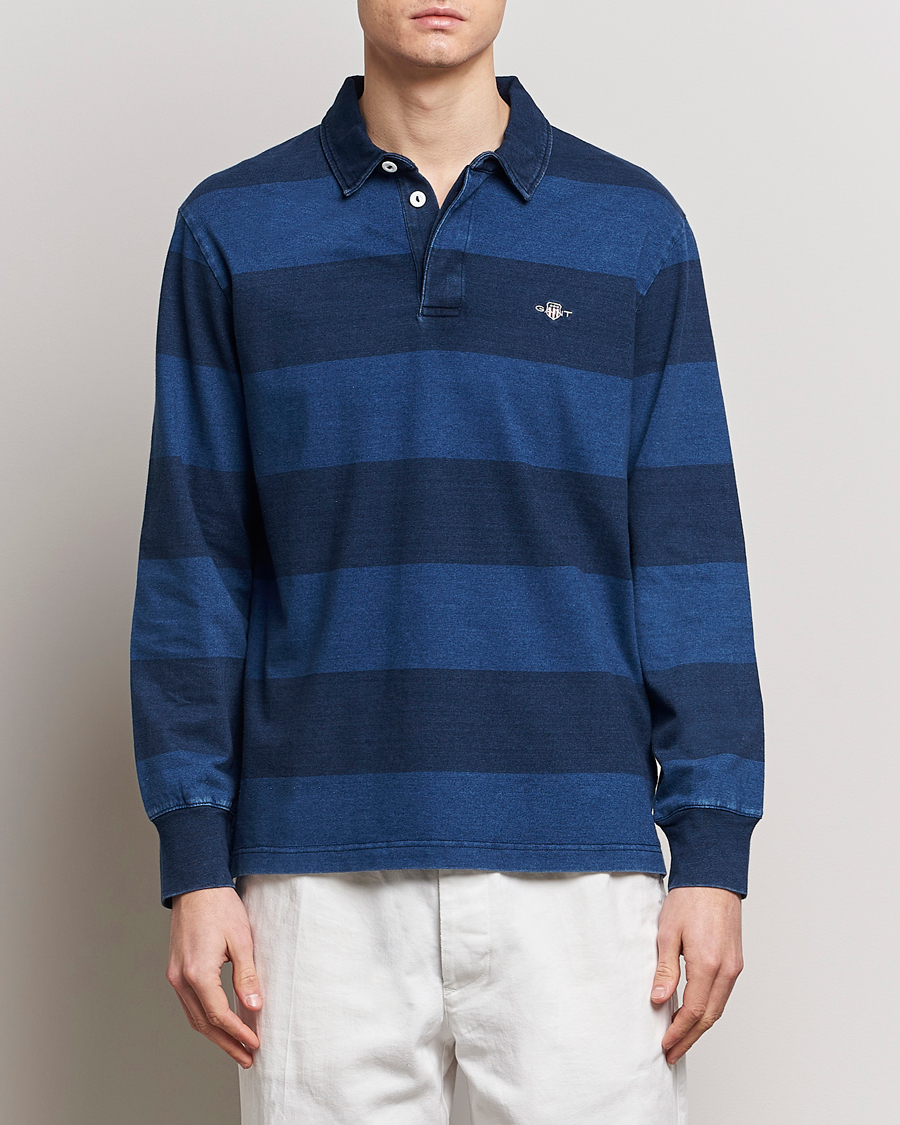 Hombres | Jerséis y prendas de punto | Gant | Barstriped Rugger Navy/Indigo