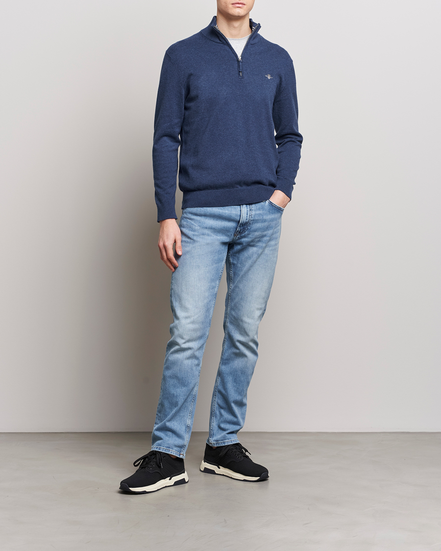 Hombres | Jerséis y prendas de punto | GANT | Classic Cotton Half Zip Dark Jeans Blue Melange